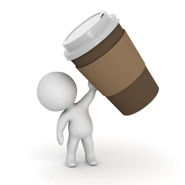3D Character Holding Large Coffee Cup — Stock Photo, Image