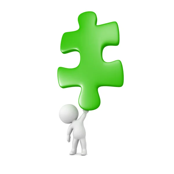 3D Character Holding Very Large Puzzle Piece — Stock Photo, Image