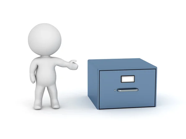 3D Character Showing Small Archiving Cabinet — Stock Photo, Image