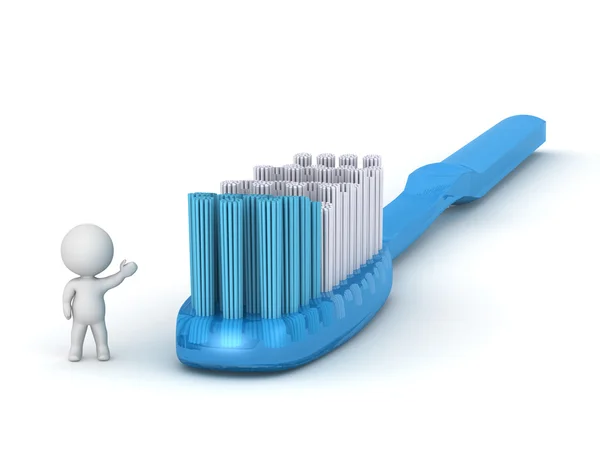 3D Character Showing Large Tooth Brush — Stock Photo, Image