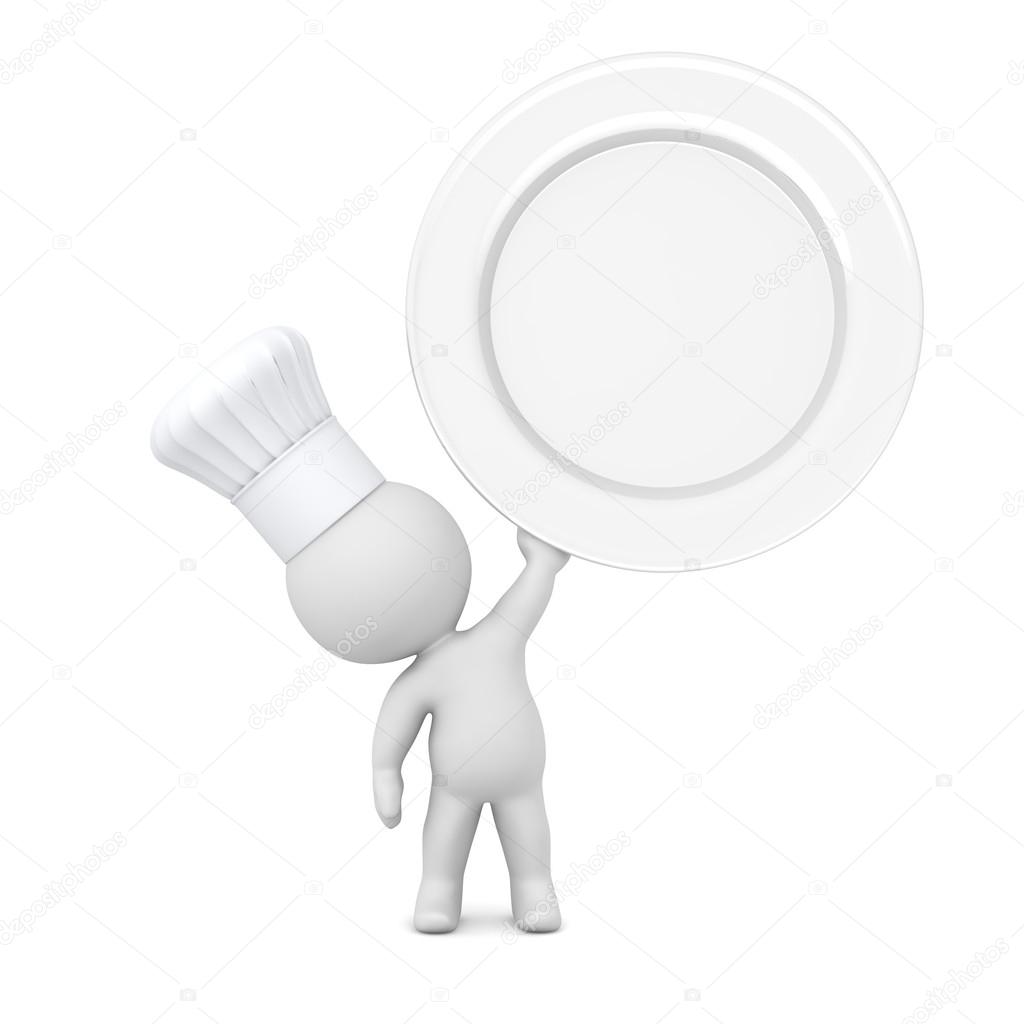 3D Character with Chef Hat Holding Up Large Plate