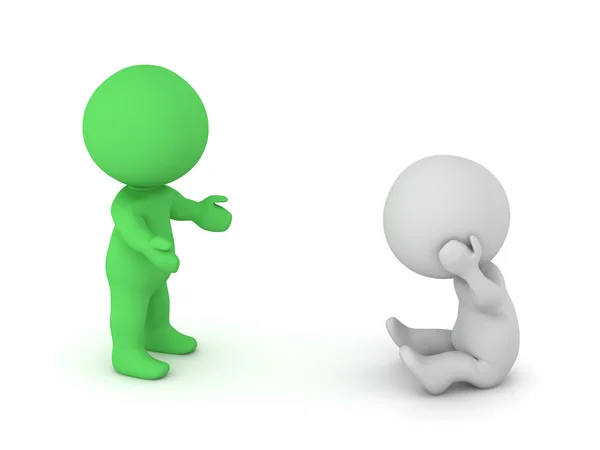 Green 3D Character Comforting a Stressed Character — Stock Photo, Image