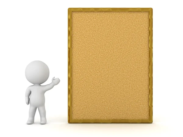 3D Character Showing Large Cork Board — Stock Photo, Image