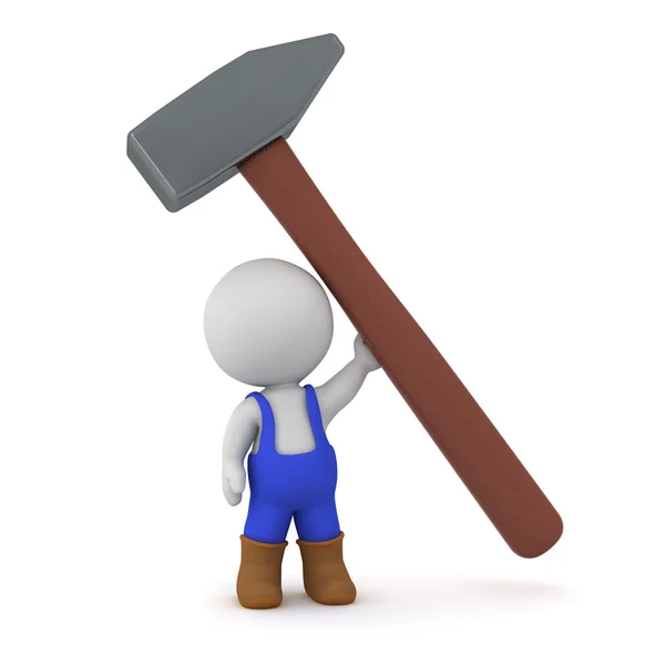 3D Character Holding Up a Large Hammer — Stock Photo, Image