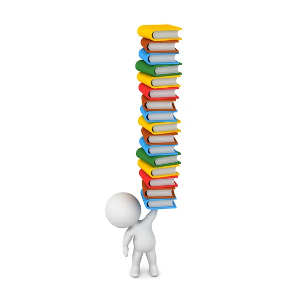 3D-Figur hält einen Stapel Bücher hoch — Stockfoto