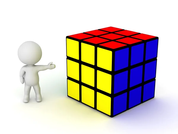 3D Character Showing Rubiks Cube — Stock Photo, Image