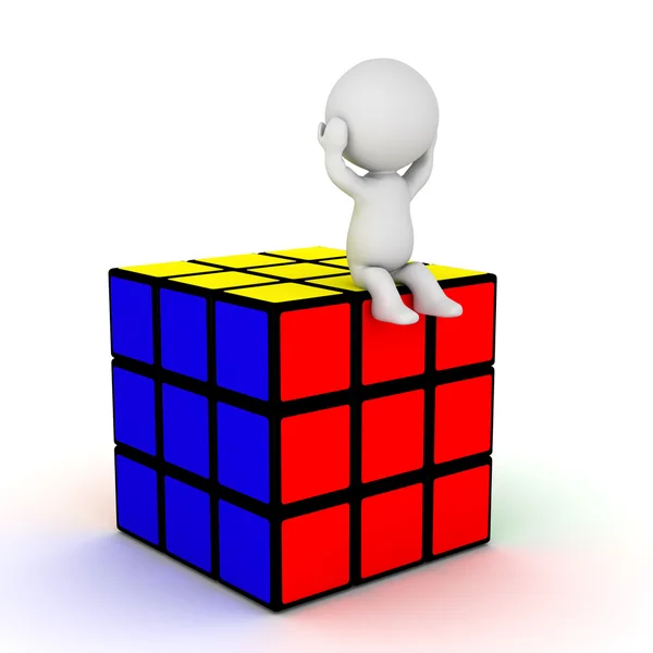 Rubik kocka 3D karakter gondolkodás — Stock Fotó