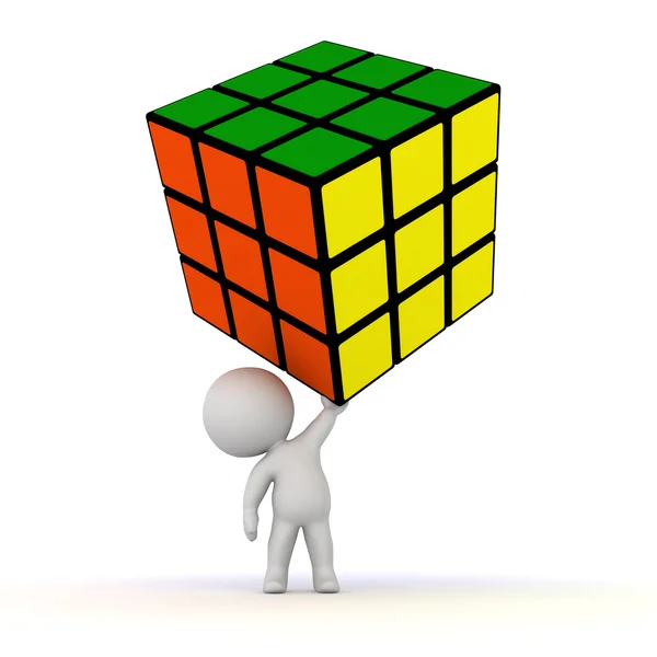 3D Character Holding Up Large Rubiks Cube — Stock Photo, Image