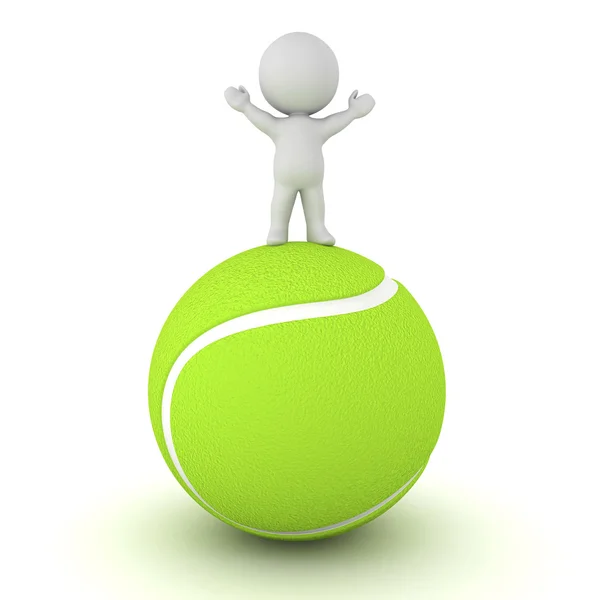 Personaje 3D de pie en la bola de tenis grande — Foto de Stock