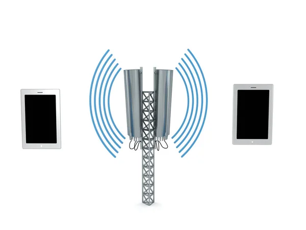 휴대폰 타워와 스마트폰의 렌더링 백인들에게 렌더링 — 스톡 사진