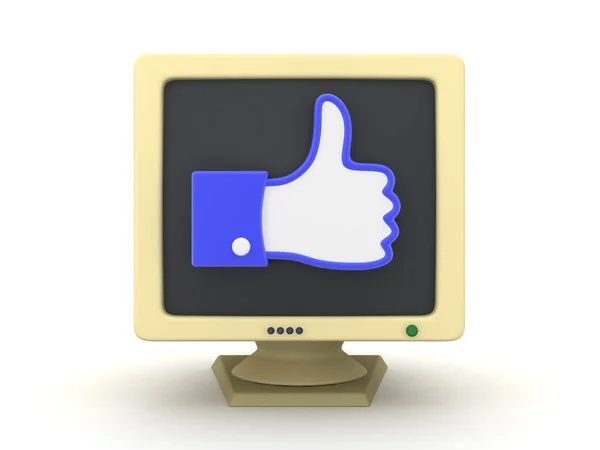 Retro Monitor Thumbs Icon Rendering Isolated White — Stock Photo, Image