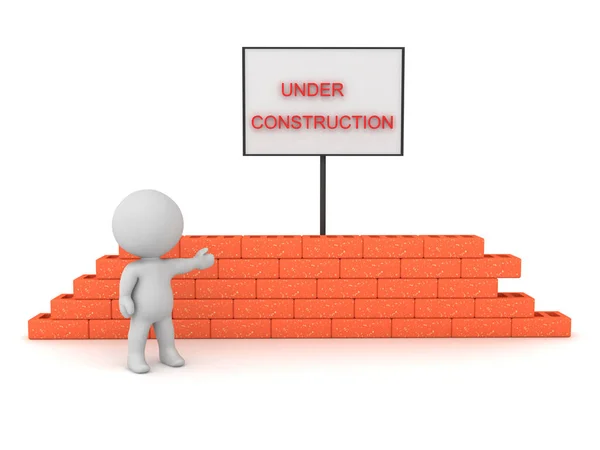 Character Showing Wall Construction Rendering Isolated White — Stock Photo, Image