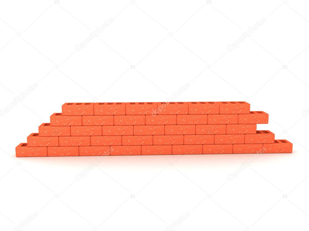 3D Rendering of small brick wall. 3D Rendering isolated on white. 