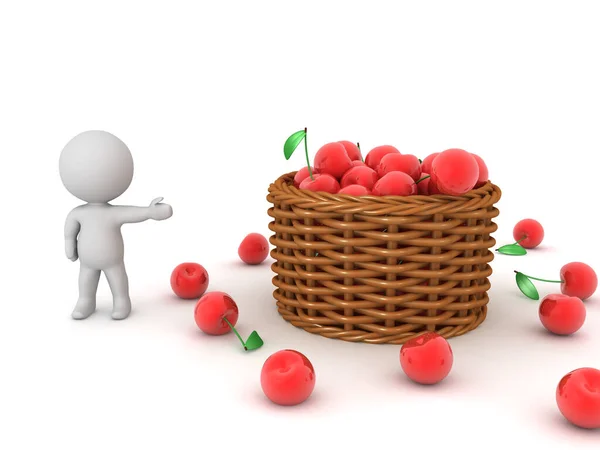 Characte Showing Cherry Basket Rendering Isolated White — Stock Photo, Image