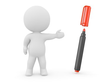 3d karakter kırmızı bir işaretleyici gösterilen