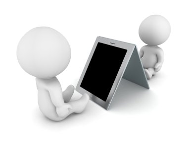 Oturma ve genel tablet okuma iki 3d karakterler