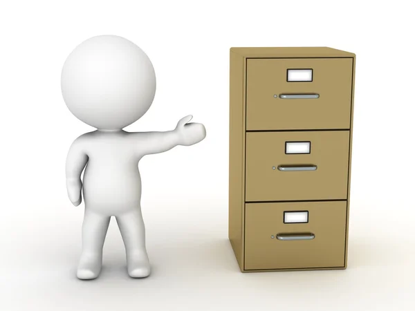 3D Character Showing Archive Cabinet — Stock Photo, Image