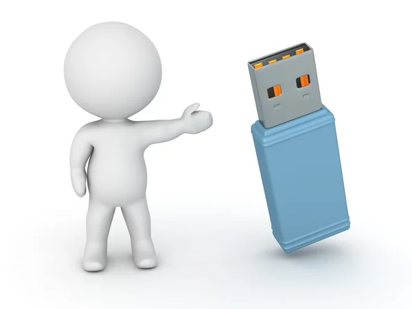 3D Character Showing USB Stick — Stock Photo, Image