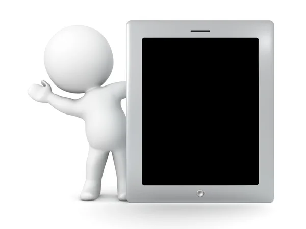 3D Character Waving from behind Generic Tablet — Stock Photo, Image