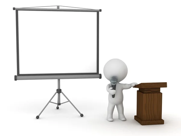 3D Character Public Speaker with Presentation Screen — Stock Photo, Image