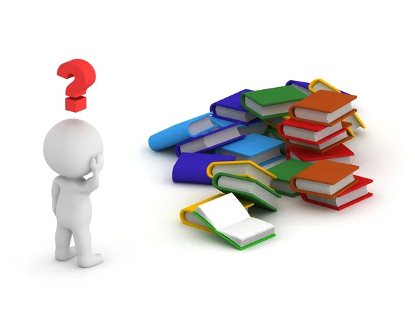 3D Character Question Symbol and Books — Stock Photo, Image