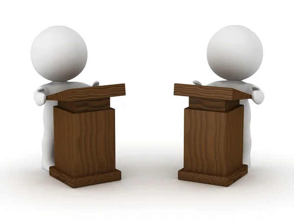 Dois personagens 3D em Speaker Lecterns — Fotografia de Stock