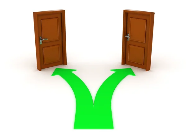 3D Arrow and Two Doors - Choice Concept — Stock Photo, Image