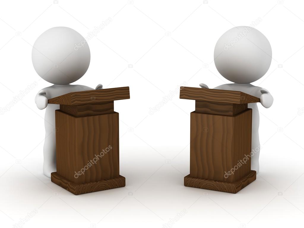 Two 3D Characters at Speaker Lecterns