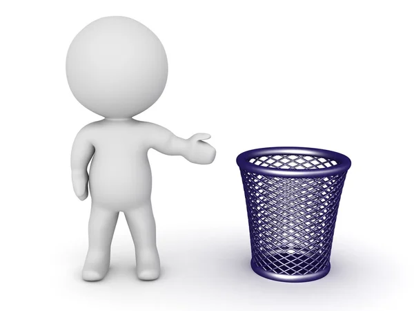 3D karakter gösteren çöp sepeti — Stok fotoğraf