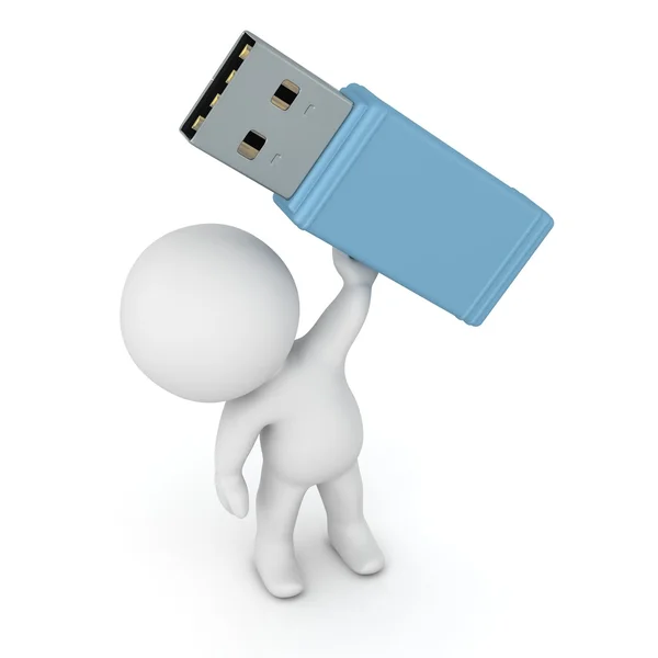 3D Character Holding USB Stick — Stock Photo, Image