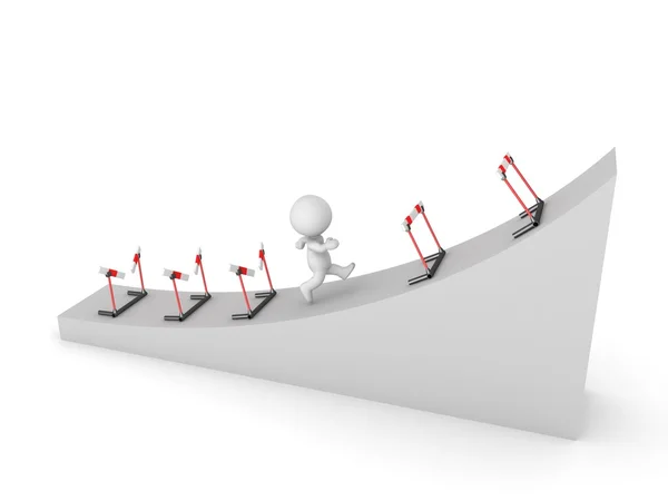 Caráter 3D correndo através de barreiras — Fotografia de Stock