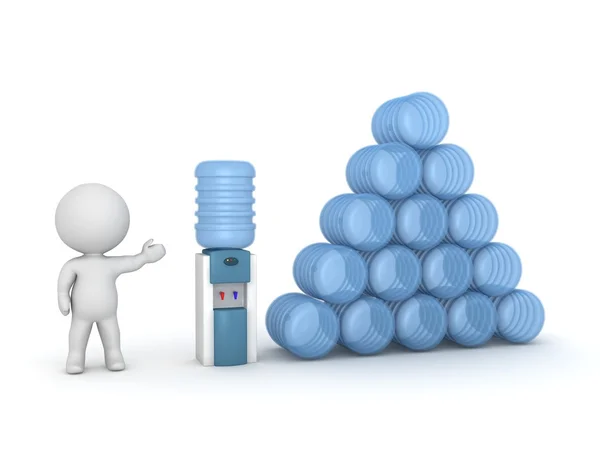 3D Character Showing Watercooler and Supply of Water — Stock Photo, Image