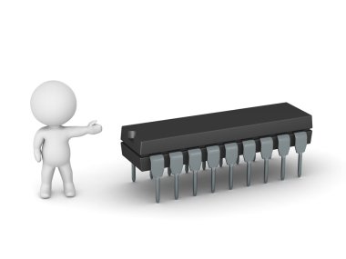 3d karakter mikroçip gösterilen