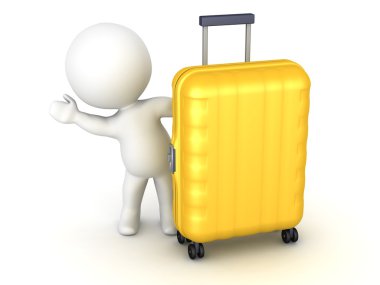 3D karakter seyahat arabası arkasından sallayarak