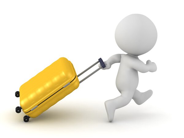 3D-персонаж, работающий с дорожной тележкой
