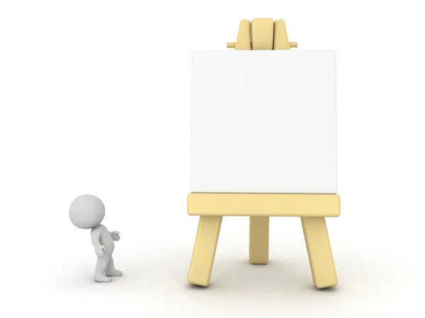 3D Character Looking Up at Art Easel — Stock Photo, Image