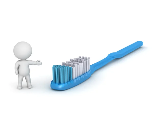 3D Character Showing Large Toothbrush — Stock Photo, Image