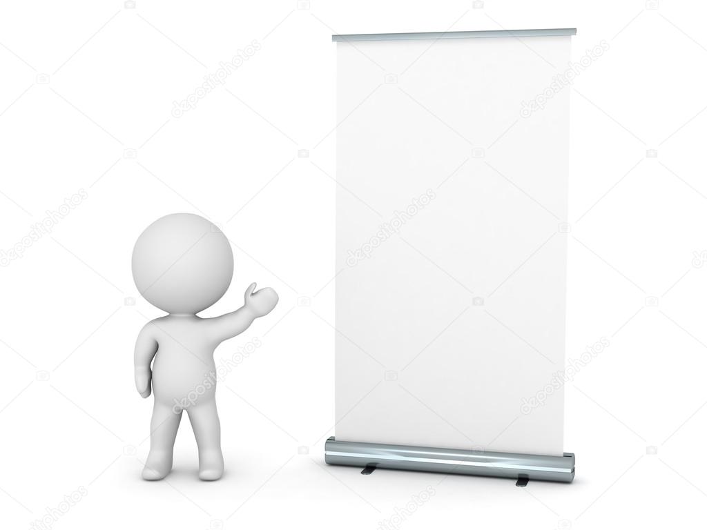 3D Character Showing Roll-Up Poster