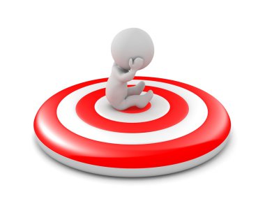 3d karakter Bullseye hedef üzerinde oturan