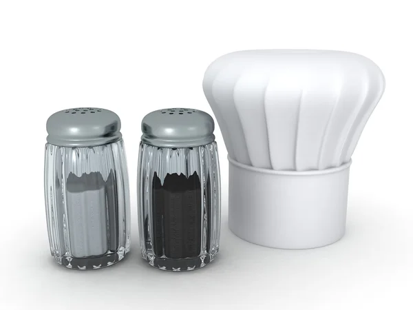 3D сіллю, перцем і шеф-кухар капелюх — стокове фото