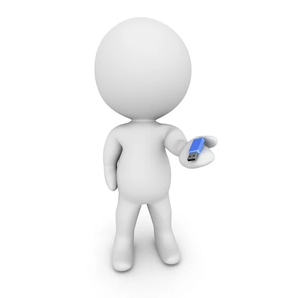 3D Character Holding Small USB Stick — Stock Photo, Image