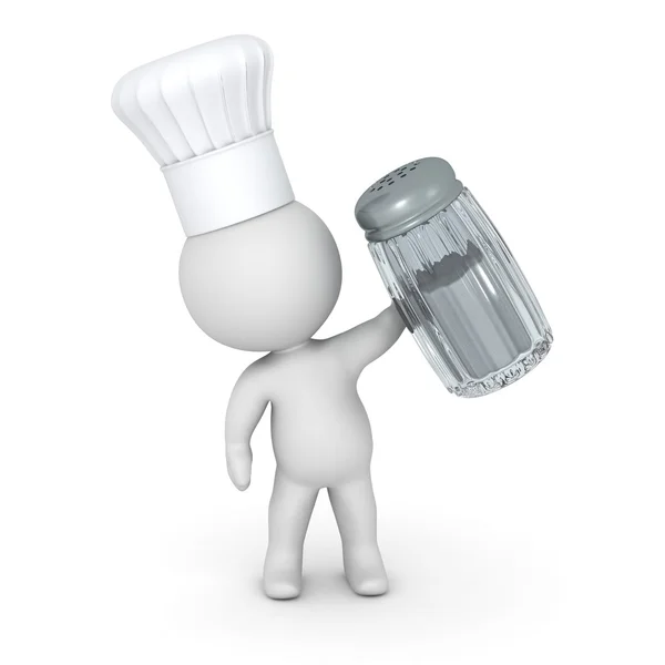 3D Character Wearing Chef Hat Holding Salt — Stock Photo, Image