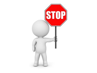 3D Character Holding Stop Sign clipart