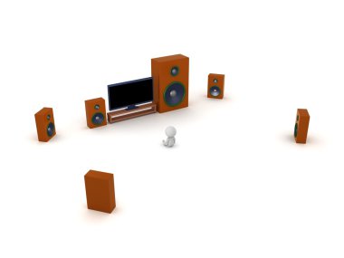 3D Character with HDTV and Surround Sound Speakers clipart