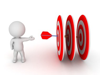 3d karakter gösteren Dart oku üç hedefi olacak