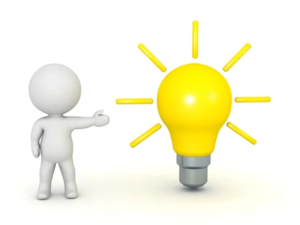 3D Character Showing Light Bulb — Stock Photo, Image