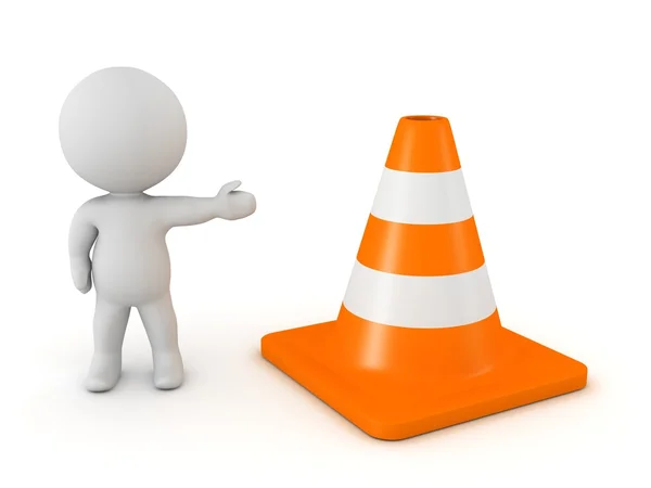 3D Character Showing Orange Road Cone — Stock Photo, Image