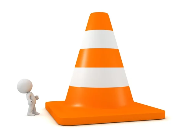 3D Character Looking Up at Huge Orange Road Cone — Stock Photo, Image