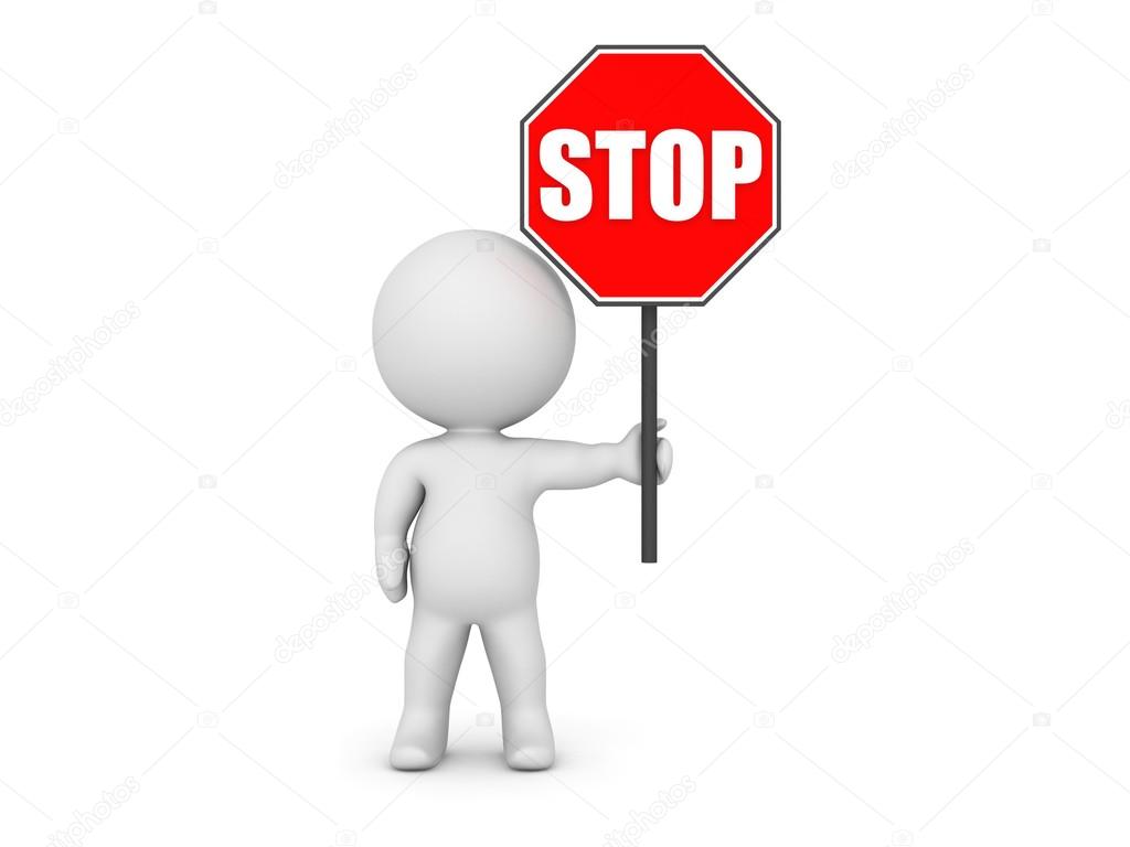 3D Character Holding Stop Sign