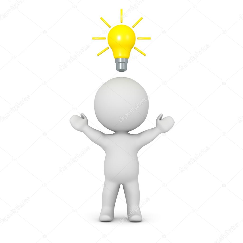 3D Character with Light Bulb Above His Head